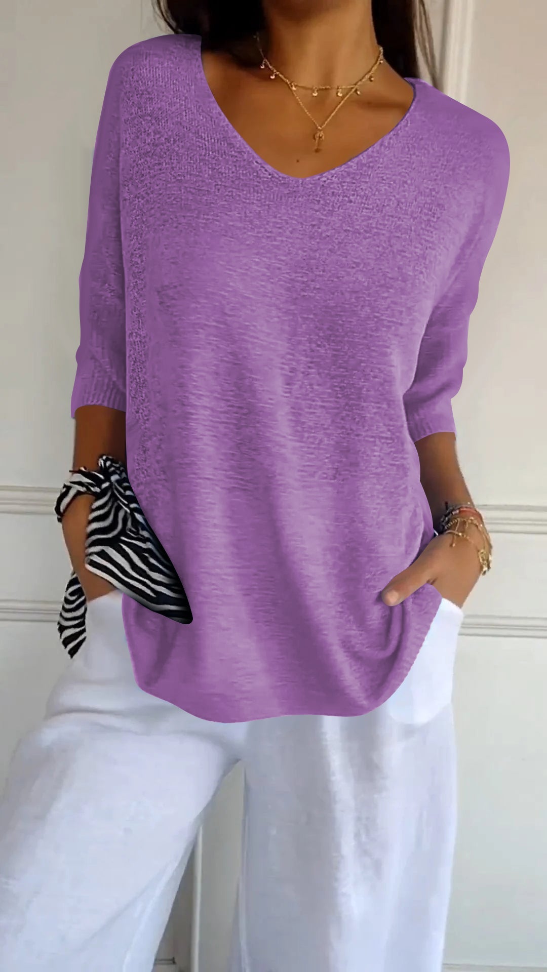 Velmiora | Women’s Relaxed V-Neck Knit Top