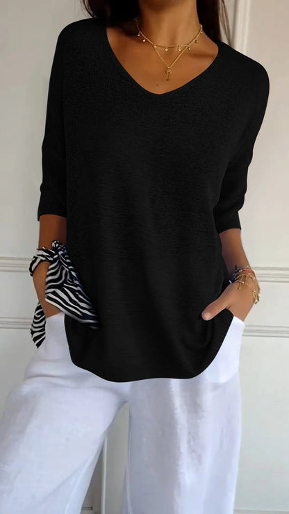 Velmiora | Women’s Relaxed V-Neck Knit Top