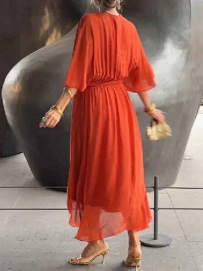 Women’s V-Neck Tie Waist Maxi Dress