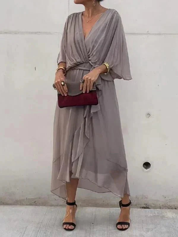 Women’s V-Neck Tie Waist Maxi Dress