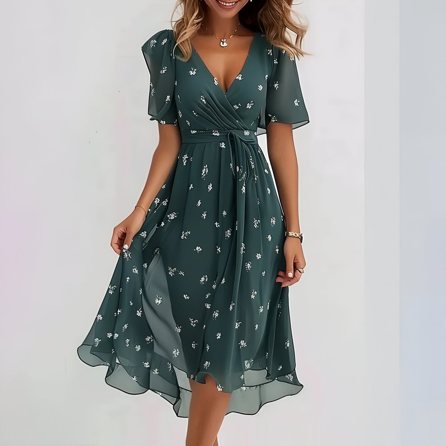 Zerivana | Women’s Floral V-Neck Summer Dress