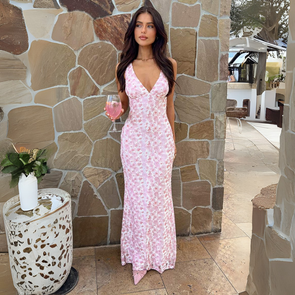 Sofia | Women’s Floral Fitted Evening Maxi Dress