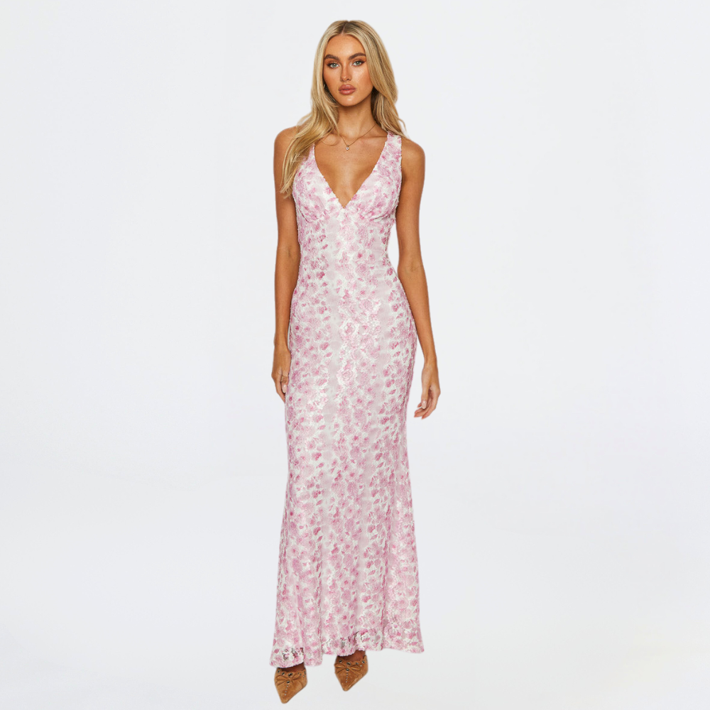 Sofia | Women’s Floral Fitted Evening Maxi Dress