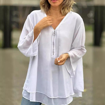 Solmira | Women’s Relaxed Zip Front Tunic Blouse