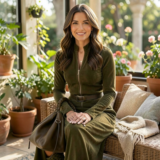 Western Style Maxi Dress – Long Sleeve Zip Front Dress for Women