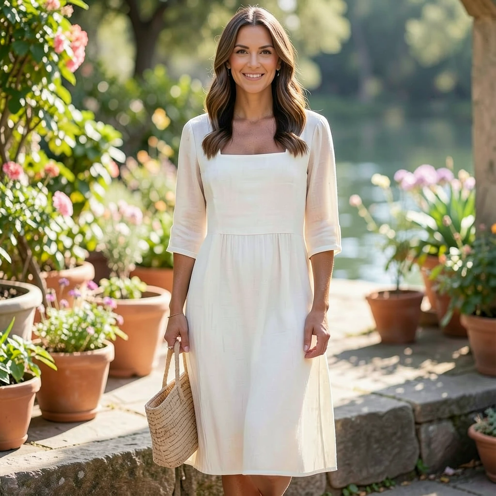 Square Neck Midi Dress – Lightweight Summer Dress for Women