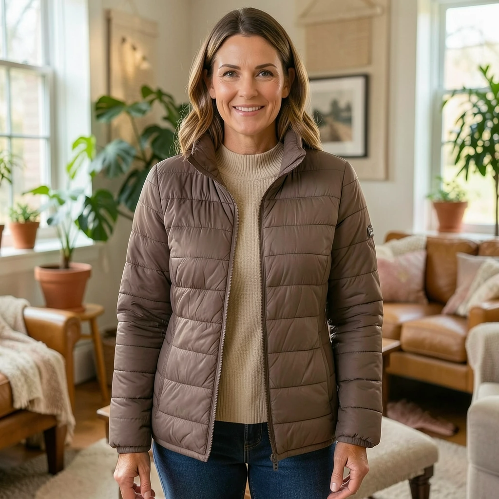 Women’s Hooded Zip-Up Puffer Jacket – Lightweight Everyday Outerwear