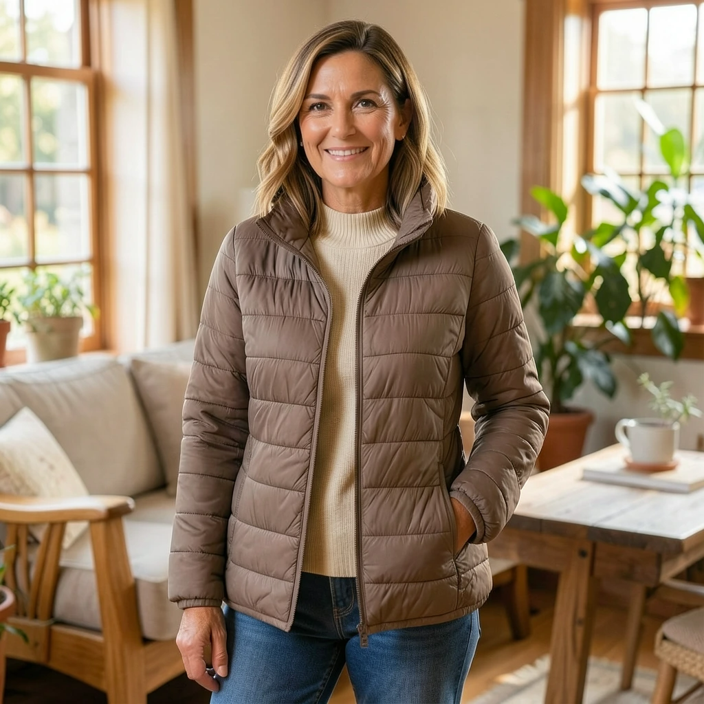 Women’s Hooded Zip-Up Puffer Jacket – Lightweight Everyday Outerwear