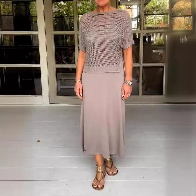 Women’s Classy 2 Piece Set – Elegant Top and Midi Skirt