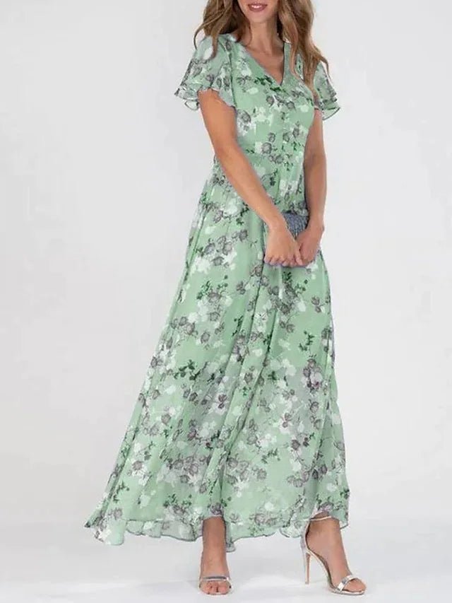 Floral Flutter Sleeve Maxi Dress