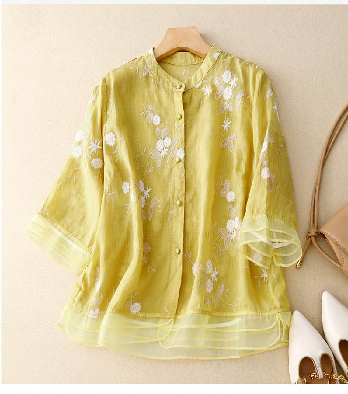 Avery | Lightweight Embroidered Summer Button Top
