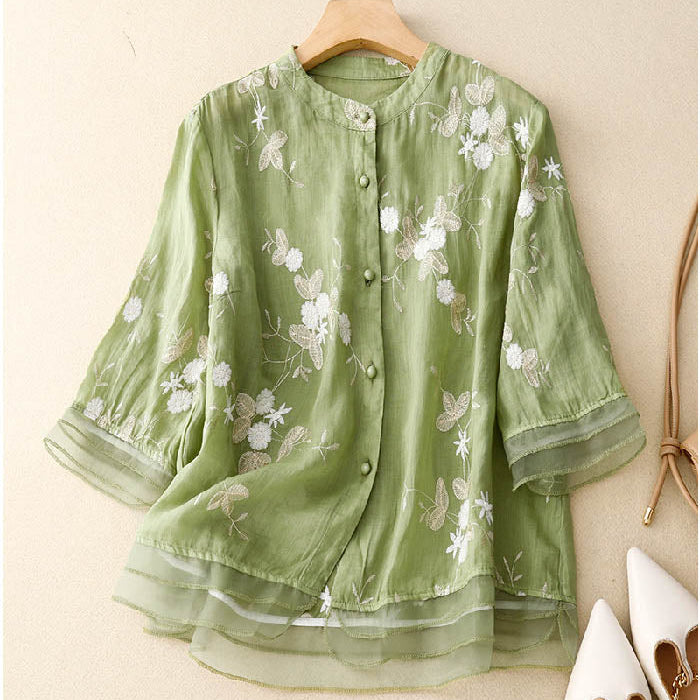 Avery | Lightweight Embroidered Summer Button Top