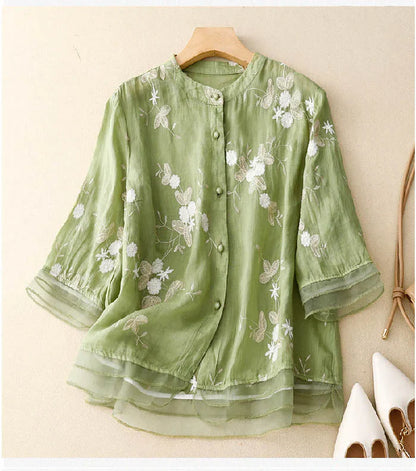 Celestine | Women’s Embroidered Button Front Relaxed Blouse